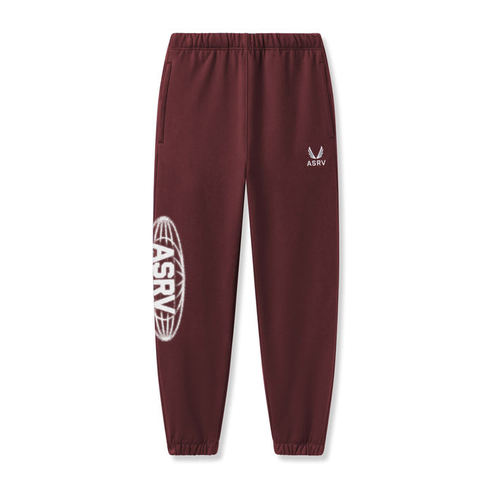 flatlay Tech-Terry Oversized Sweats joggers in crimson with ASRV logo, front view