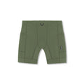 flatlay WarpFlexx® Side Pocket 1/2-Length Legging shorts in olive, front view