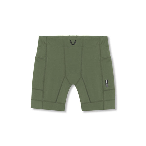 flatlay WarpFlexx® Side Pocket 1/2-Length Legging shorts in olive, front view