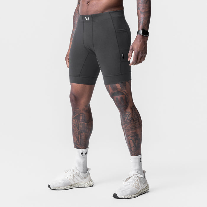 WarpFlexx® Side Pocket 1/2-Length Legging in Space Grey, modeled front view
