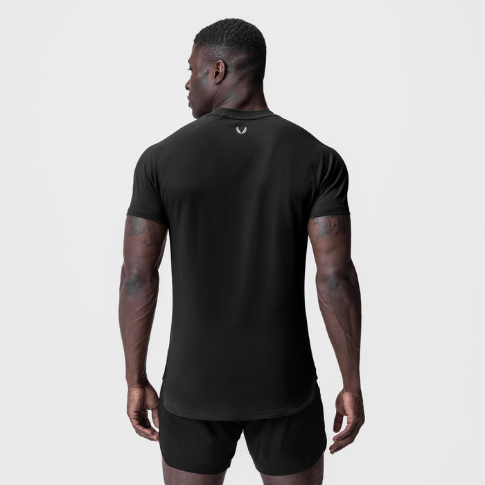 Black Supima Established Tee worn by model, back view