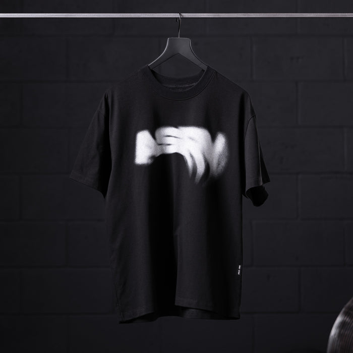 Black Tech Essential Relaxed Tee with 'Signal Lost' graphic design on hanger