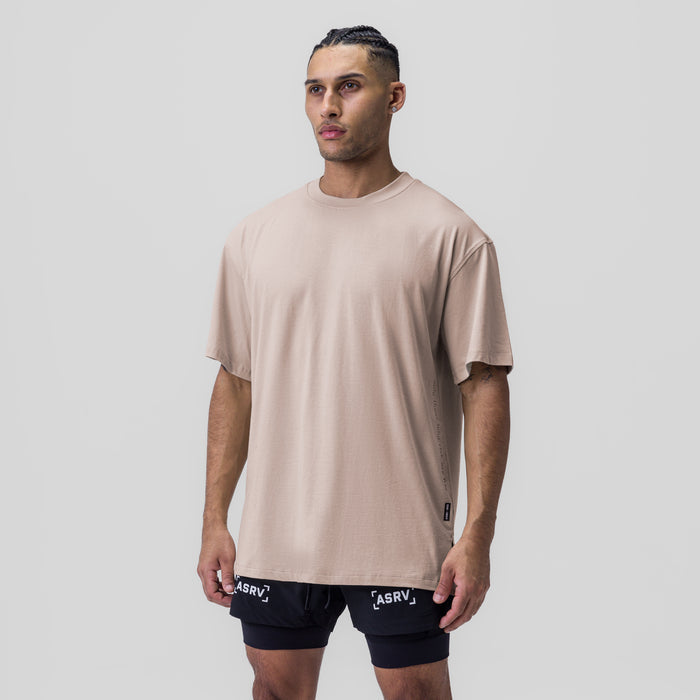 Supima® Oversized Tee in Chai worn by model with black shorts, front view