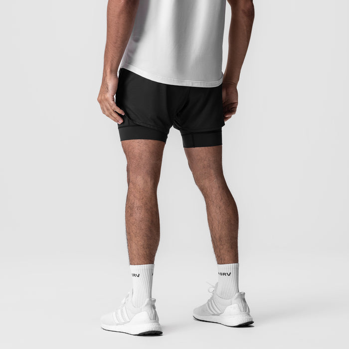 AeroSilver 5" Liner Short in black, worn by model from behind, showing fit and length