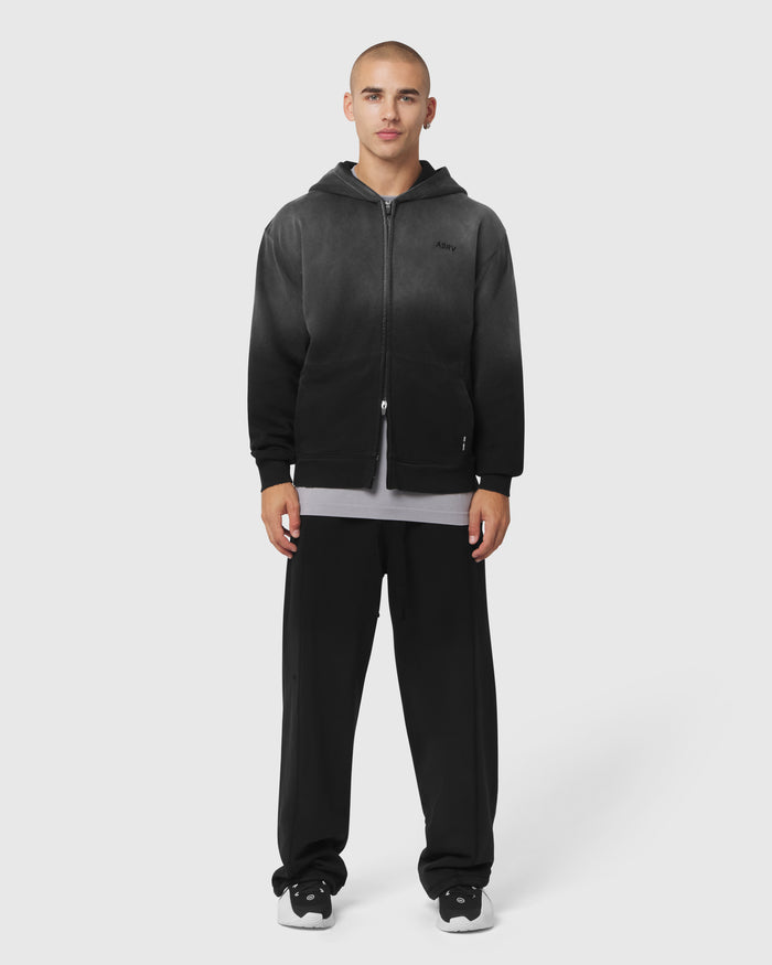 0843. Tech Essential™ Distressed Full Zip Hoodie - Black Sun Fade