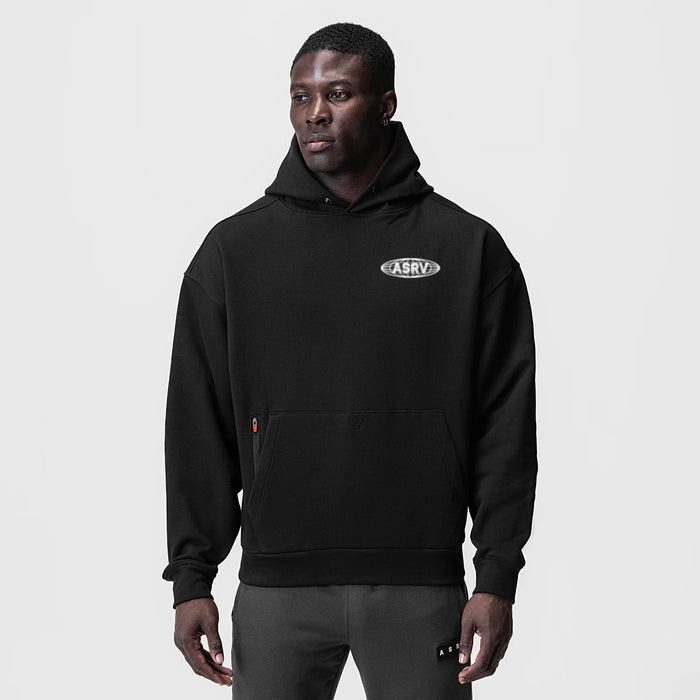 Tech-Terry Zip Pocket Hoodie in black, front view on model