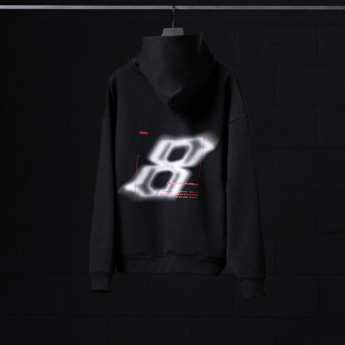 Flatlay Tech-Terry Zip Pocket Hoodie in black with neon graphic print, front view