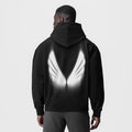 Tech-Terry Zip Pocket Hoodie in black with reflective graphic, back view on model