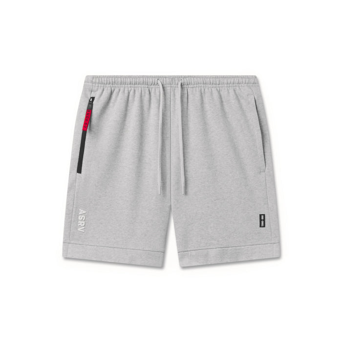 flatlay Tech Essential Sweat Short in heather grey, front view