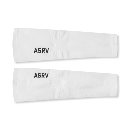 flatlay of ASRV Body-Mapped Arm Sleeves in white, pair view