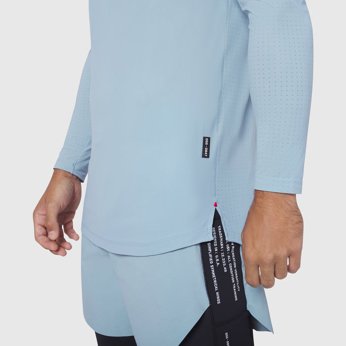Laser-Vent Established Long Sleeve in light sky worn by model, side view
