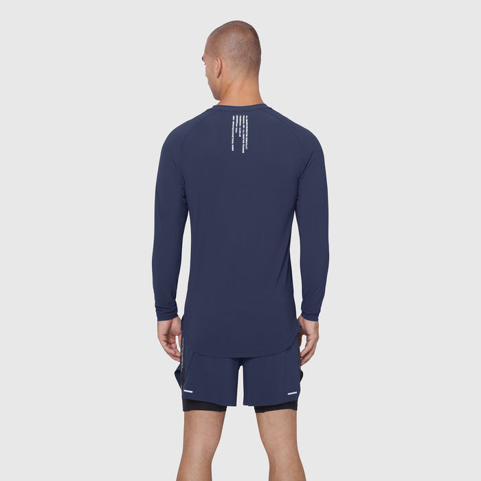 Laser-Vent™ Established Long Sleeve in navy, rear view on male model