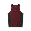 flatlay Laser-Vent Singlet Tank in crimson and black, front view