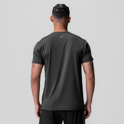 ASRV AeroSilver Essential Tee in Space Grey, back view on model