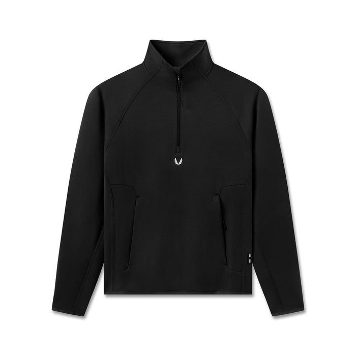 flatlay Dri-Core Quarter Zip pullover in black, front view