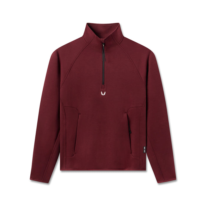 flatlay Dri-Core Quarter Zip pullover in crimson, front view