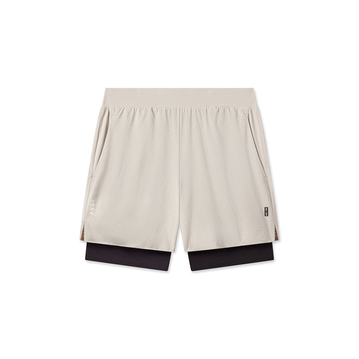 flatlay Aerotex Bonded 7" Liner Short in chai and black, front view