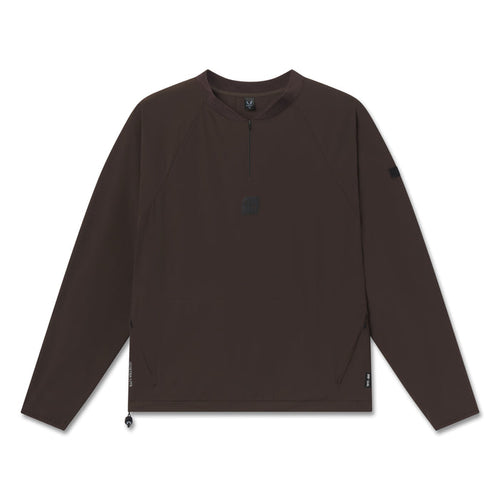 flatlay Tetra-Lite Blade Collar Zip Jacket in dark earth brown, front view