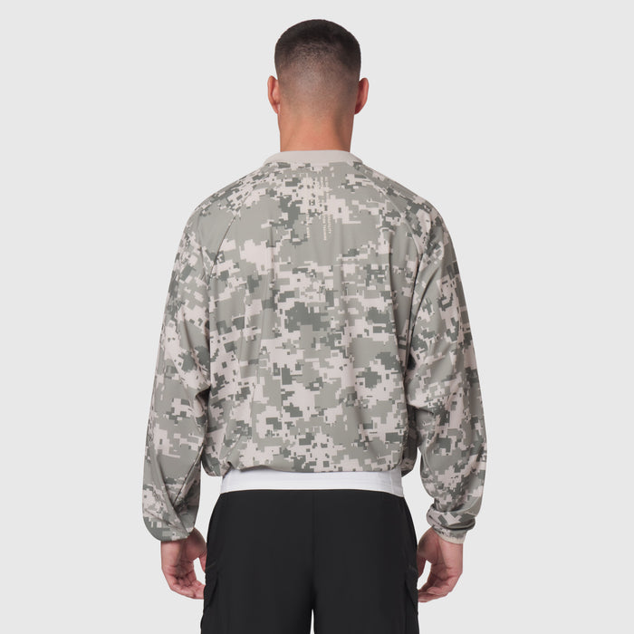 Tetra-Lite Blade Collar Zip Jacket in digital camo, back view on model