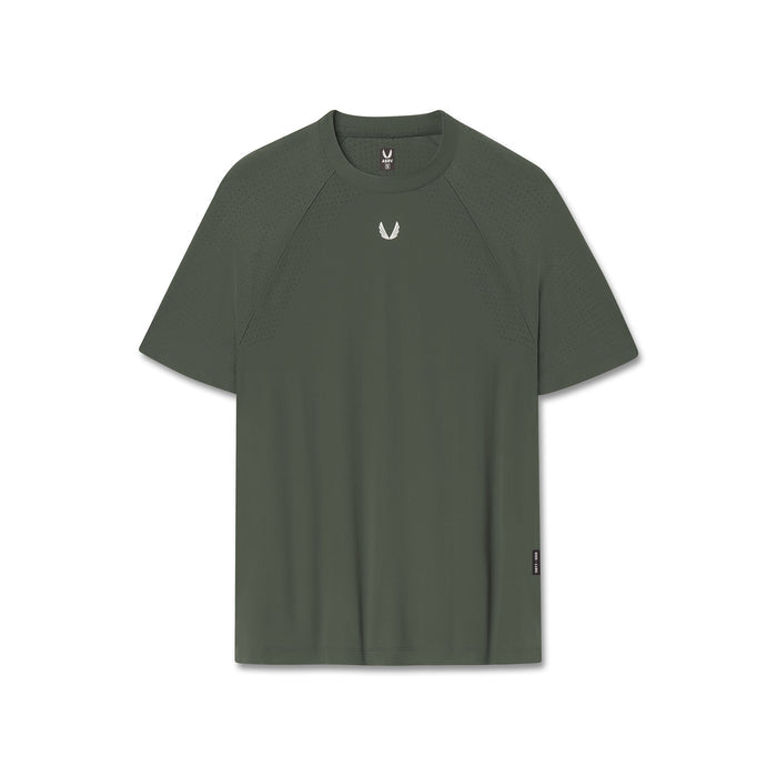 Flatlay of Laser-Vent™ Training Tee in olive green, front view