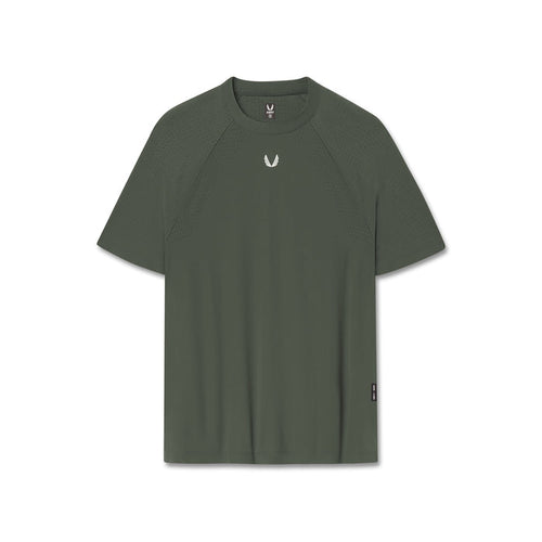 Flatlay of Laser-Vent™ Training Tee in olive green, front view