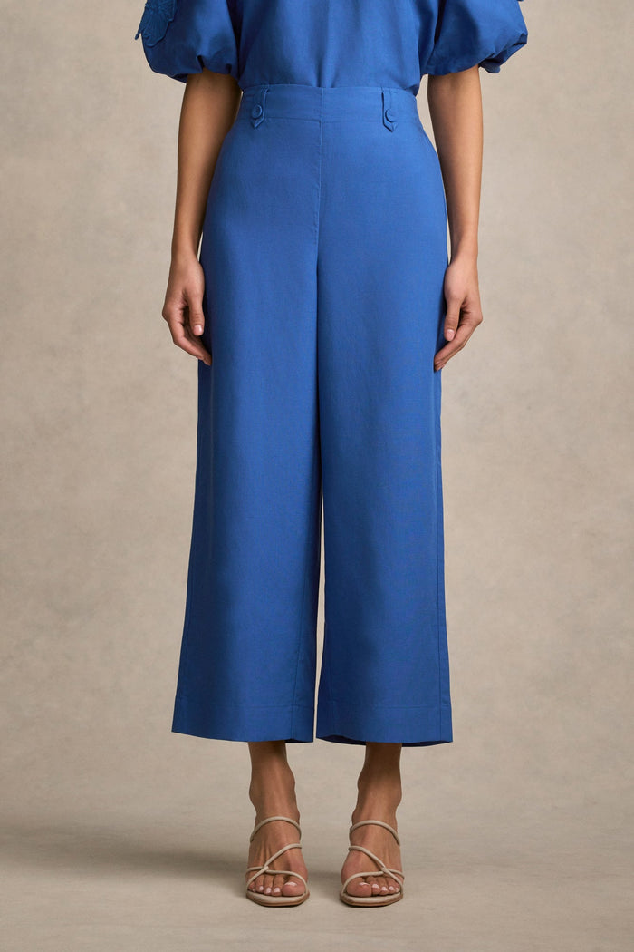 7/8 Tab Detail Pant - Cobalt