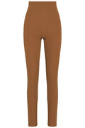 Front view of Acadia Legging Long in Caramel/Ivory with high double waistband, front pocket and 29-inch inseam on white background