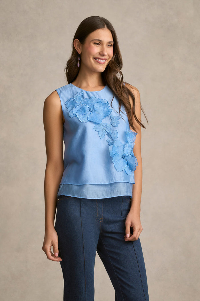 Appliqué Blouse - Sky Blue