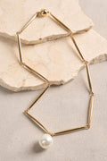 Bar Chain Pearl Necklace - Gold