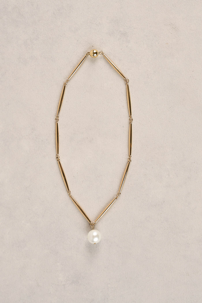 Bar Chain Pearl Necklace - Gold