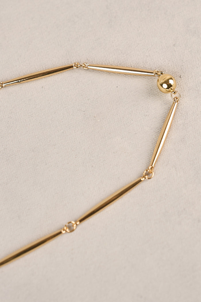 Bar Chain Pearl Necklace - Gold