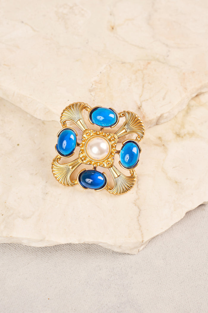 Baroque Pearl Brooch - Blue