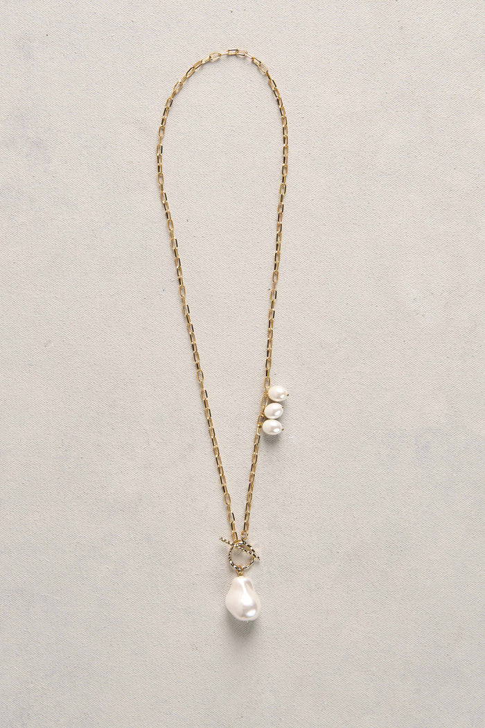 Baroque Pearl Fob Necklace - Gold
