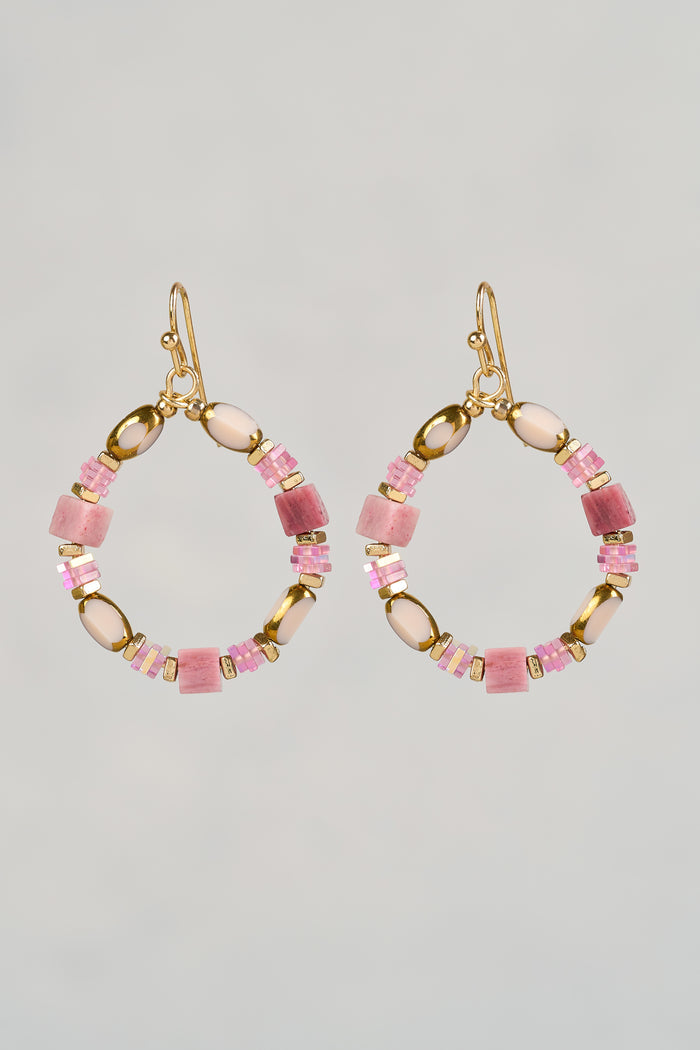 Beaded Circle Earrings - Pink