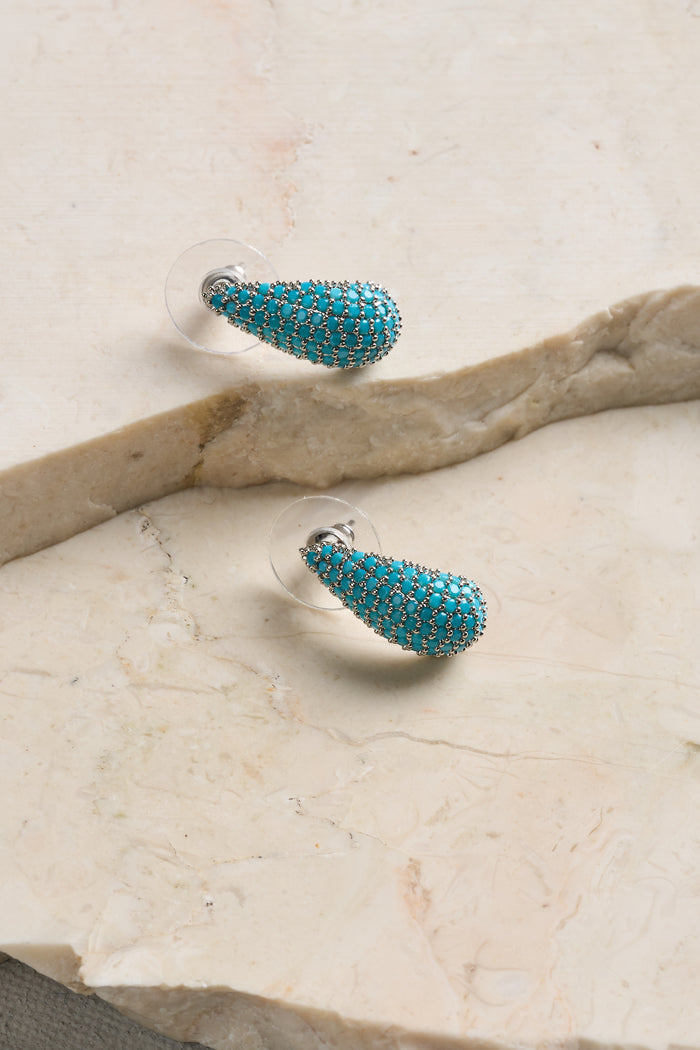 Beaded Tear Drop Studs - Aqua