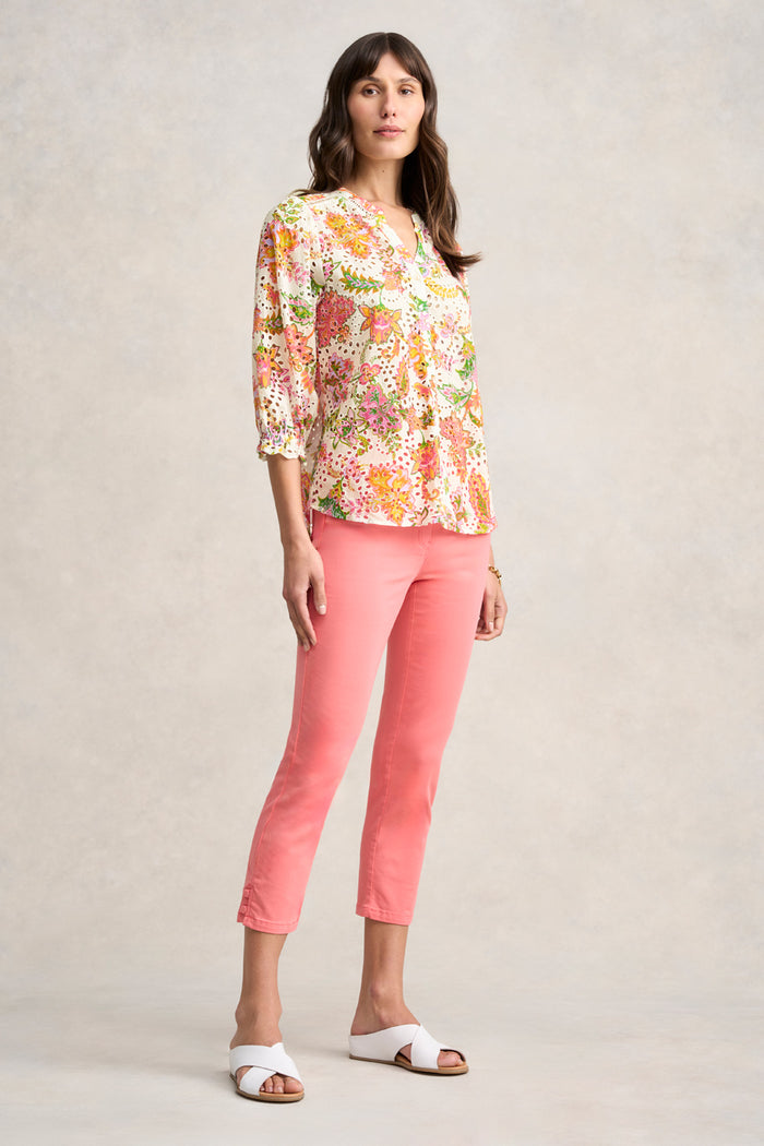 Bengajean Three Quarter Button Detail - Bright Coral