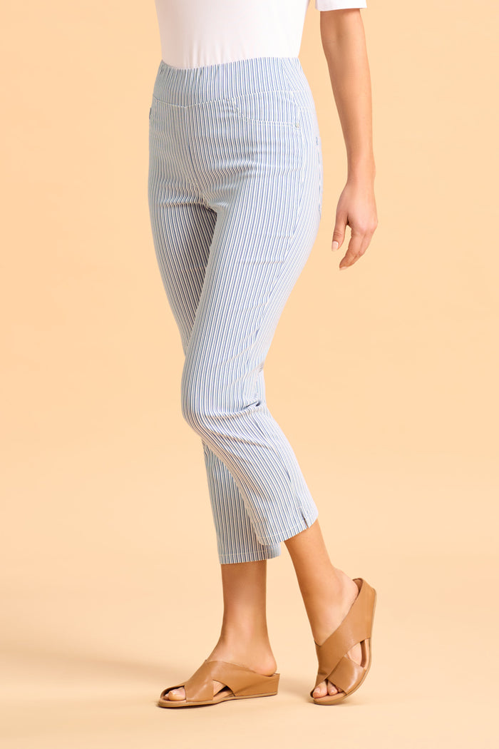 Bengajean Three Quarter Seersucker - Navy and White Stripe
