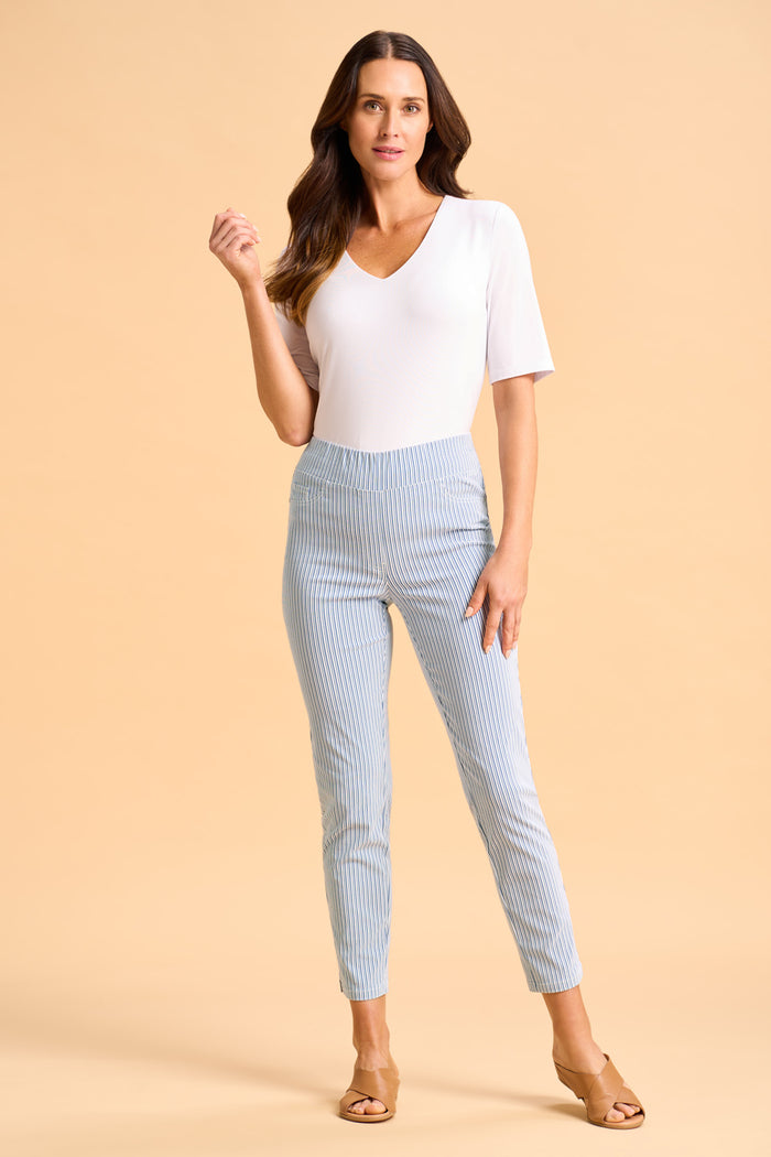 Bengajean Ankle Length Seersucker - Navy and White Stripe