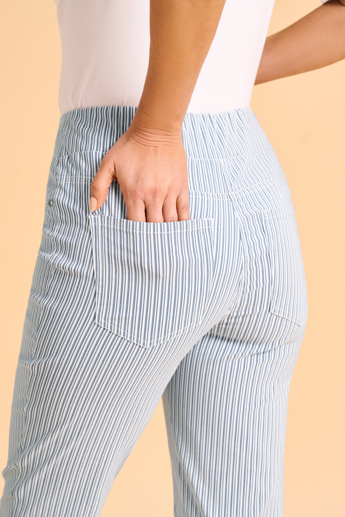 Bengajean Ankle Length Seersucker - Navy and White Stripe