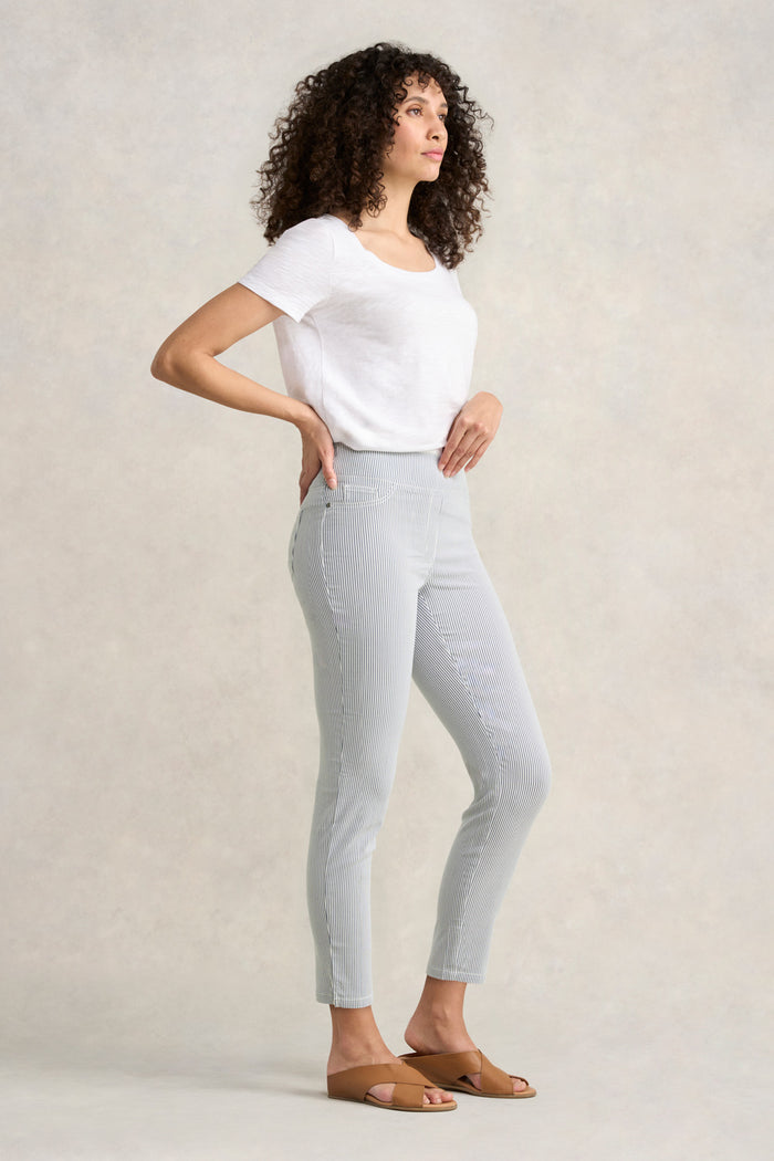 Bengajean Ankle Length Seersucker - Navy and White Stripe