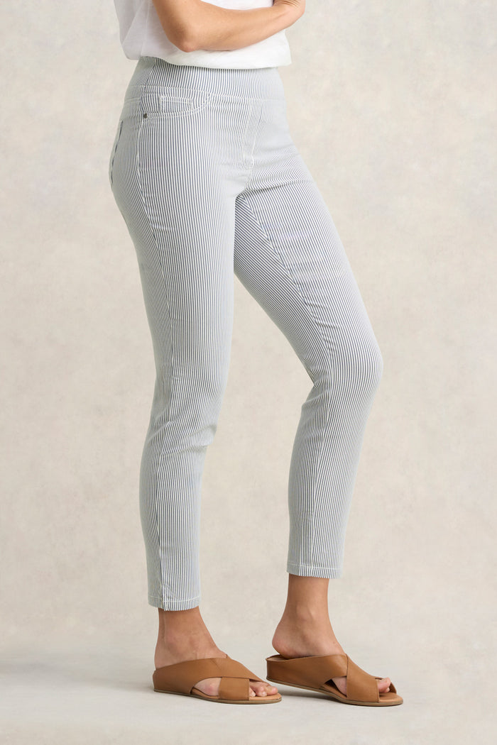 Bengajean Ankle Length Seersucker - Navy and White Stripe