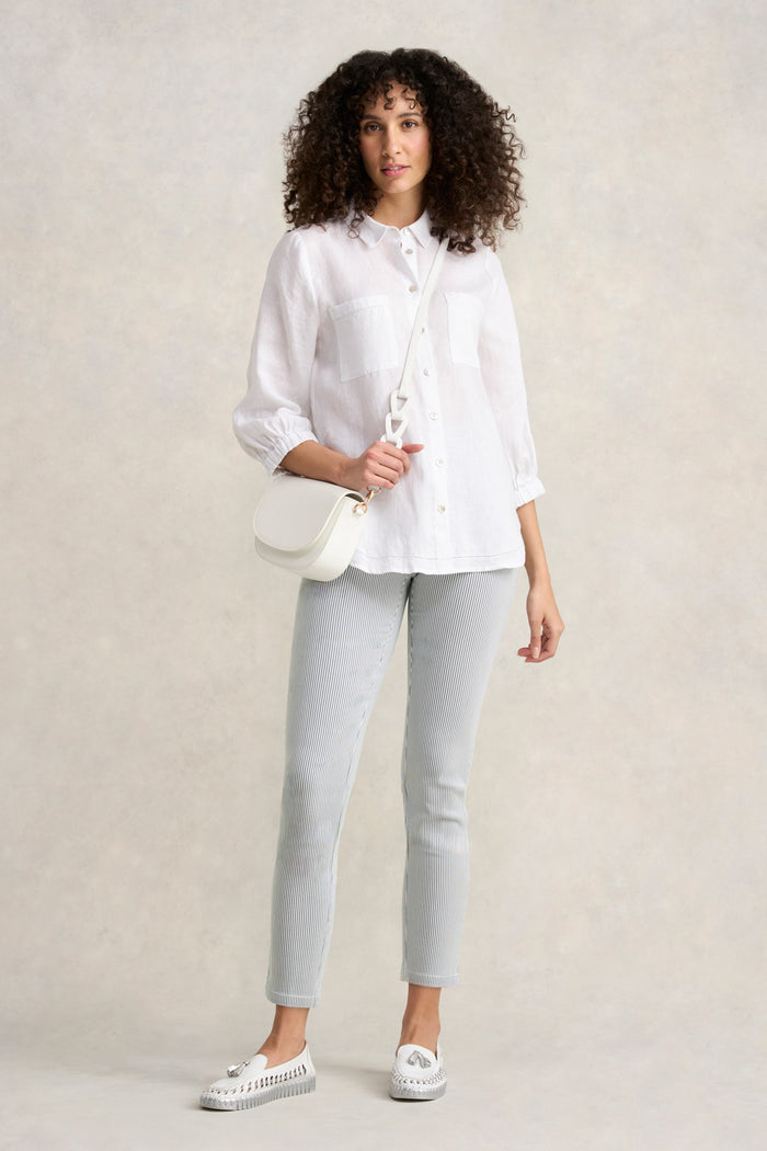 Bengajean Ankle Length Seersucker - Navy and White Stripe