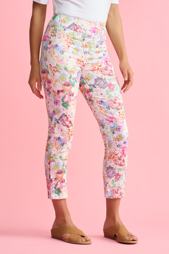 Bengajean Ankle Length Button Detail - Spring Bouquet Print