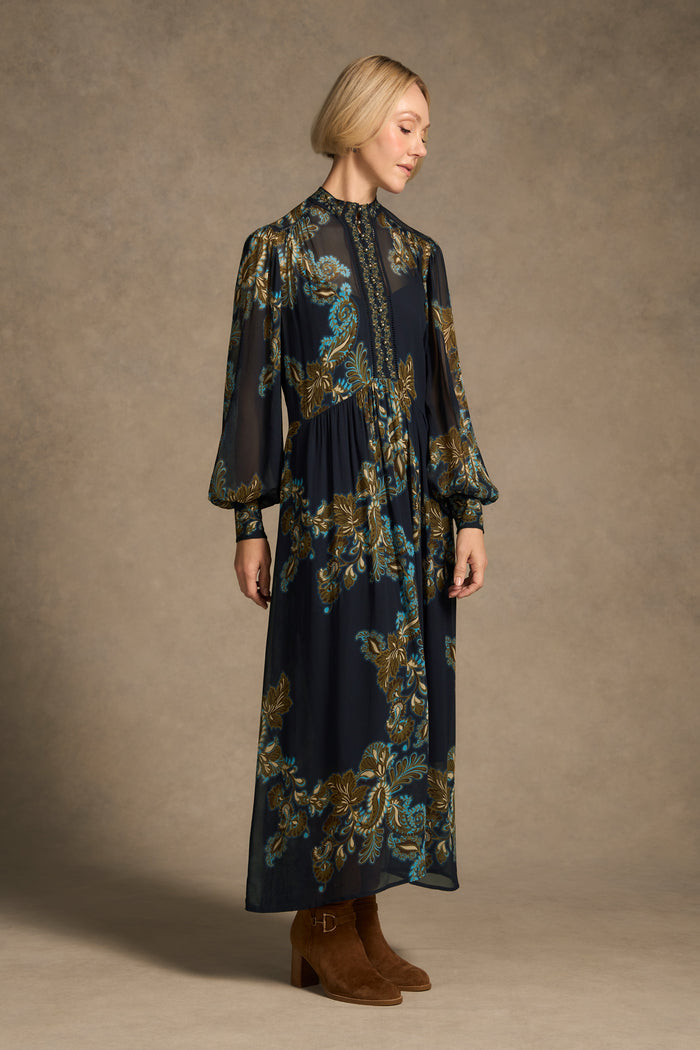 Border Print Dress - Ink Paisley Print