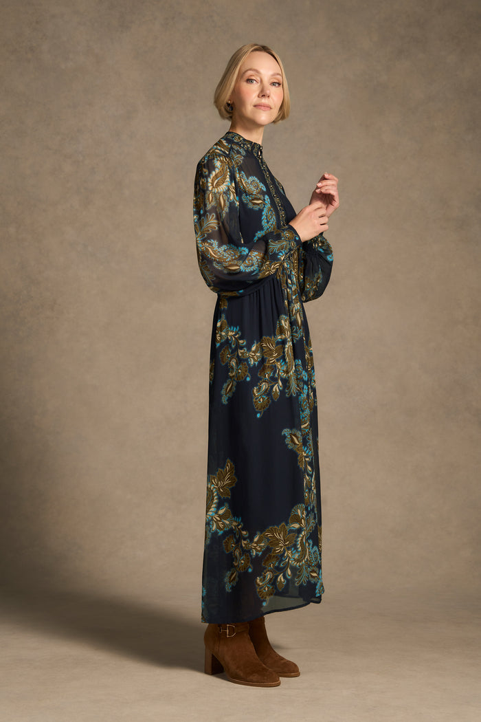 Border Print Dress - Ink Paisley Print