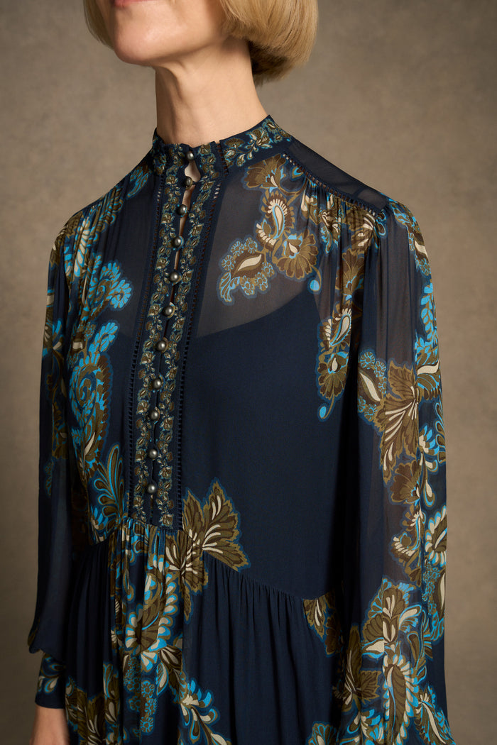 Border Print Dress - Ink Paisley Print