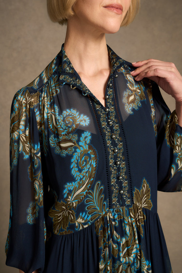 Border Print Dress - Ink Paisley Print