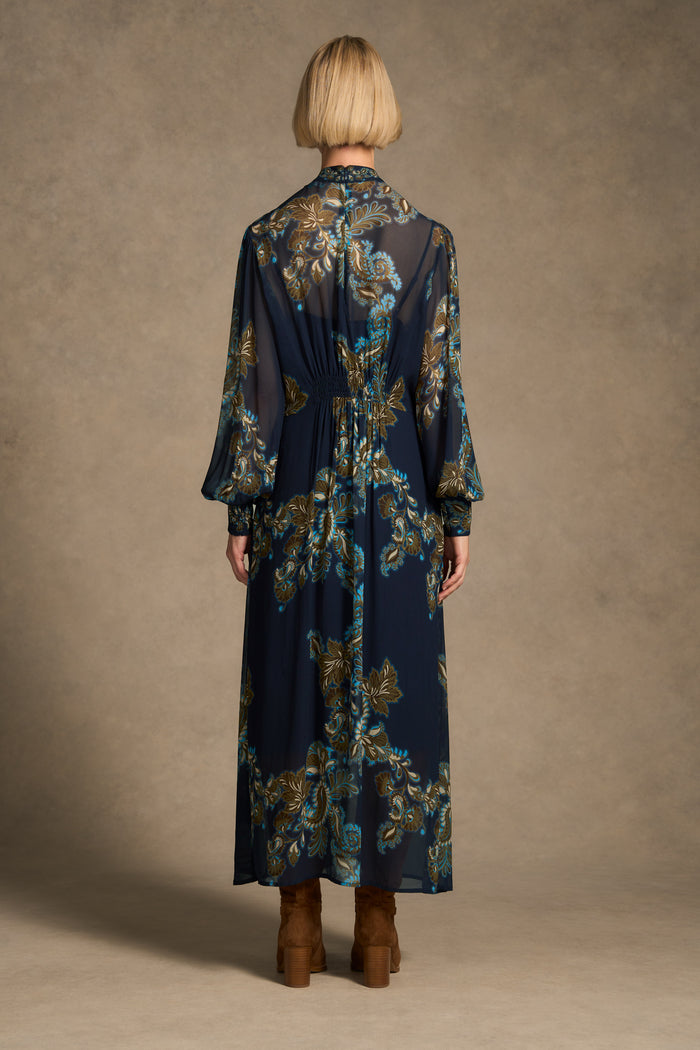 Border Print Dress - Ink Paisley Print