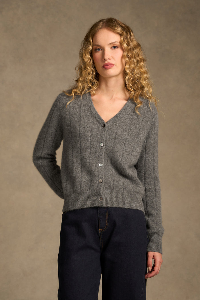 Brushed Merino Wool Cardigan - Pewter Grey