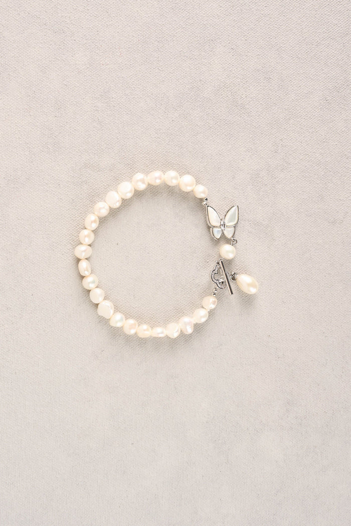 Butterfly Pearl Bracelet - Silver
